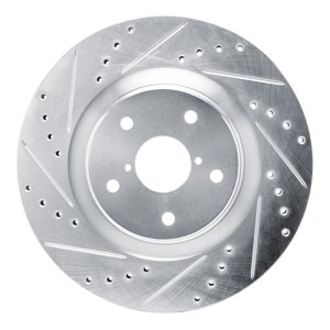 Subaru WRX Brake Rotor (1) - Front Left - R1 Concepts - Drilled & Slotted - Silver - `20-`25